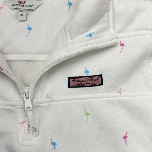 Vineyard Vines Shep Shirt Sweatshirt Womens Medium White Flamingo Print 1/4 Zip - Picture 6 of 16